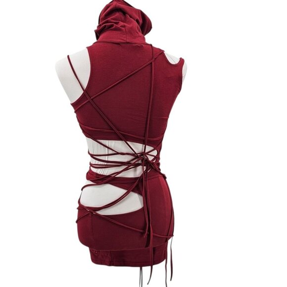 Dolls Kill Darer Wave‎ Womens XXS Modulation Oxblood Strappy Cut Out Dress - Picture 3 of 9